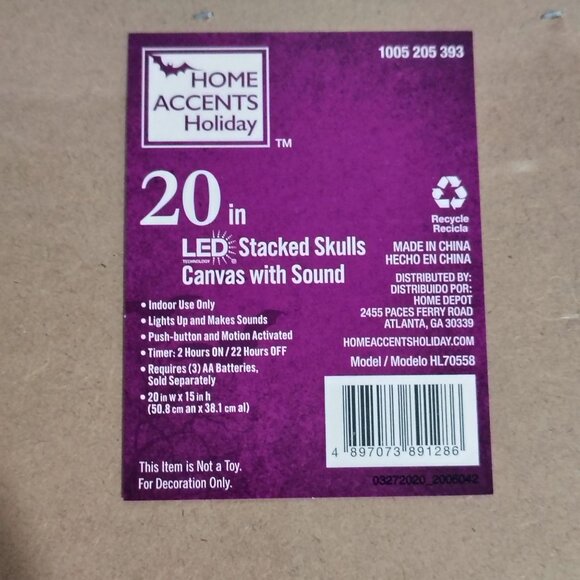 Creepy Skull Wall Art LED Light-Up Framed Decor 20" X 15" Halloween Gothic Style - Picture 8 of 9